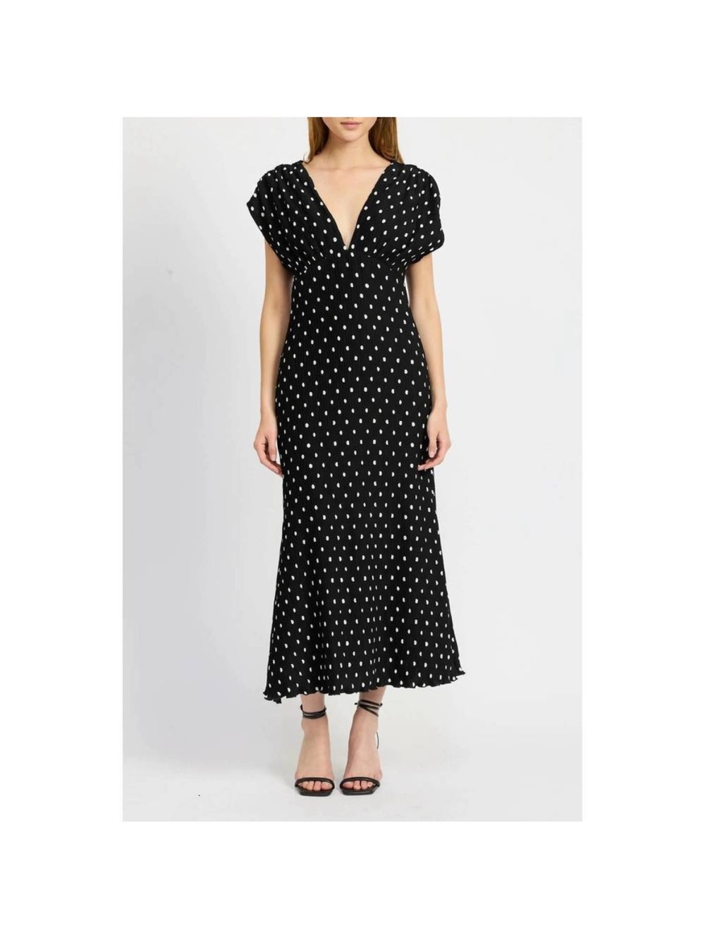 En Saison Black & White Polka Dot Back-Tie Backless Dress